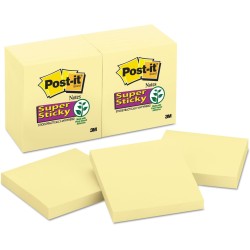 Post-it Notes Autocollantes Super Sticky, Pack de 12 Blocs, 90 Feuilles par Bloc, 76 mm x 76 mm, Jaune Pastel - Feuillets Super 