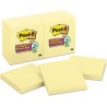 Post-it Notes Autocollantes Super Sticky, Pack de 12 Blocs, 90 Feuilles par Bloc, 76 mm x 76 mm, Jaune Pastel - Feuillets Super 