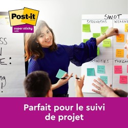 Post-it Notes Autocollantes Super Sticky, Couleurs Cosmic, 6 Blocs 76 mm x 76 mm, 90 Feuilles par Bloc - Feuillets Super Adhésif