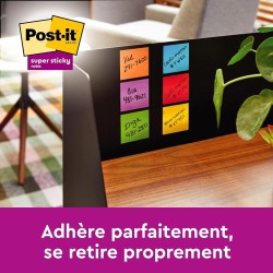 Post-it Notes Autocollantes Super Sticky, Couleurs Cosmic, 6 Blocs 76 mm x 76 mm, 90 Feuilles par Bloc - Feuillets Super Adhésif