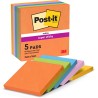 Post-it Notes Autocollantes Super Sticky, Couleurs Boost, Pack de 5 Blocs, 90 Feuilles par Bloc, 76 mm x 76 mm - Feuillets Super