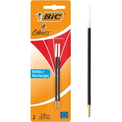 BIC - Stylo de recharge 4 couleurs, 1,0 mm, blister de 2 pièces, rouge