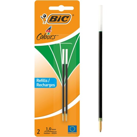 BIC 4 Couleurs - Recharges pour Stylo-Bille - Pointe Moyenne (1,0 mm) – Encre Verte, Blister de 2