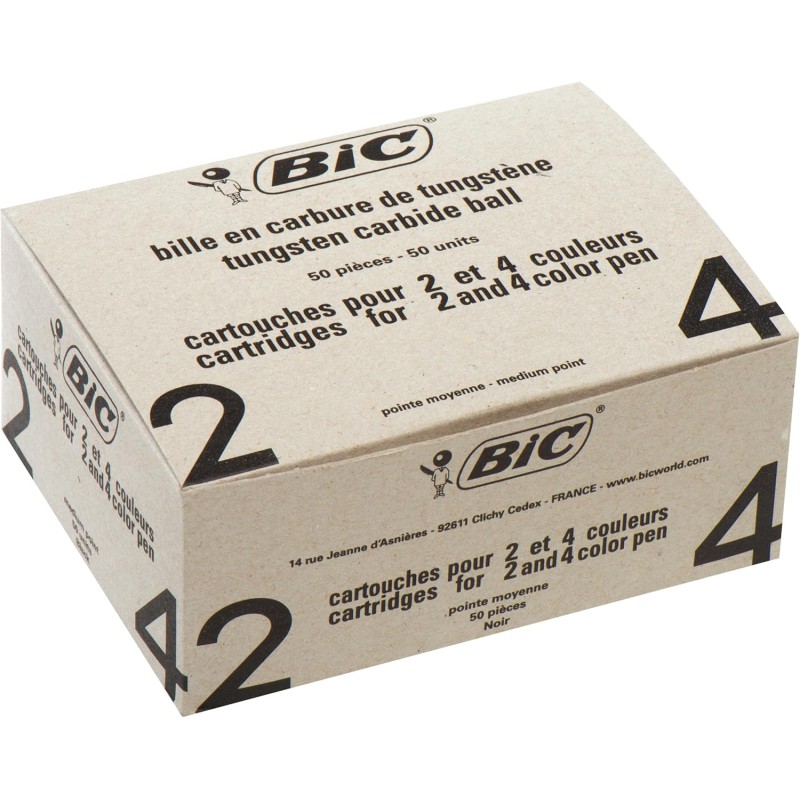 BIC 4 Couleurs - Recharges pour Stylo-Bille - Pointe Moyenne (1,0 mm) – Encre Noire, Lot Economique de 50