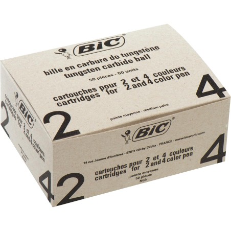 BIC 4 Couleurs - Recharges pour Stylo-Bille - Pointe Moyenne (1,0 mm) – Encre Noire, Lot Economique de 50