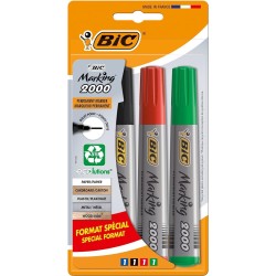 BIC Marking 2000 ECOlutions Marqueurs Permanents à Pointe Conique Moyenne - Couleurs Assorties, Blister de 4