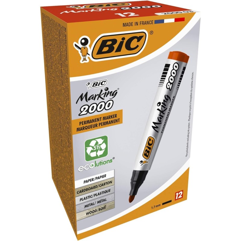 BIC Marking 2000 ECOlutions Marqueurs Permanents à Pointe Conique Moyenne - Rouge, Boîte de 12