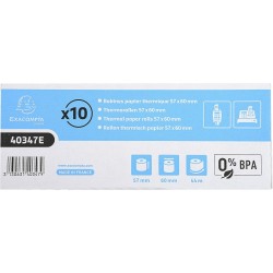 Exacompta - Réf. 40347E - Paquet de 10 bobines pour tickets de caisse et carte bancaire 57x60 mm - 1 pli thermique 55g/m² sans B