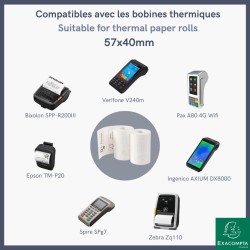 Exacompta - Réf. 44809E - Carton de 50 bobines thermiques pour tickets de carte bancaire - Largeur 57 mm x diamètre 37mm - mandr