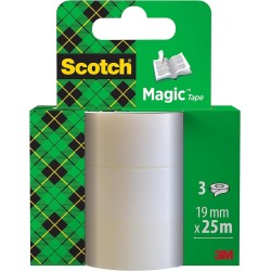 Scotch Ruban Magic - 3 Rouleaux, 19 mm x 25 m - Ruban Adhésif à Usage Général pour la Réparation, l'Etiquetage et la Fermeture d