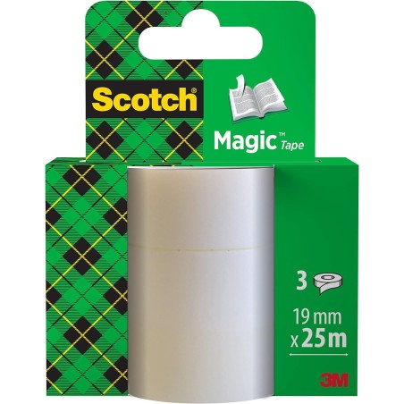 Scotch Ruban Magic - 3 Rouleaux, 19 mm x 25 m - Ruban Adhésif à Usage Général pour la Réparation, l'Etiquetage et la Fermeture d