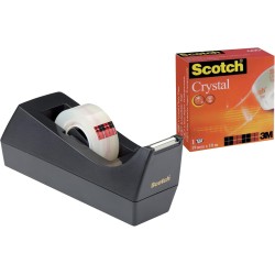 Dévidoir de ruban adhésif C38 Scotch noir + ruban Scotch Crystal, 1rouleau, 19mm x 10m