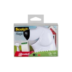 Scotch, Dévidoir Scotch, Petit Dévidoir de Ruban Adhésif en Forme de Chien, Taille 19 mm x 33 mm, Blanc avec Base Rouge, Support
