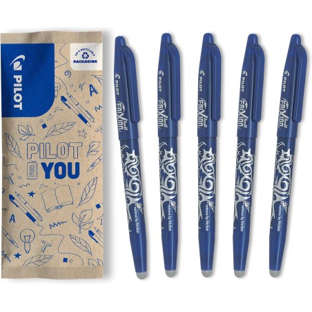 PILOT - Lot de 5 FriXion Ball 07 - Encre Gel Effaçable - Stylo Roller Rechargeable - Bleu - Pointe moyenne