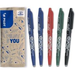PILOT - Lot de 5 Frixion Ball - Stylo roller rechargeable et effaçable à encre thermosensible - 2 Bleus, 1 Noir, 1 Rouge, 1 Vert