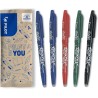 PILOT - Lot de 5 Frixion Ball - Stylo roller rechargeable et effaçable à encre thermosensible - 2 Bleus, 1 Noir, 1 Rouge, 1 Vert