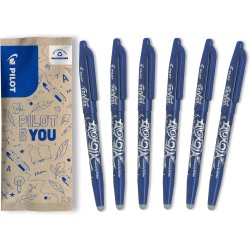 PILOT - Lot de 6 FriXion Ball 07 - Encre Gel Effaçable - Stylo Roller Rechargeable - Bleu - Pointe moyenne