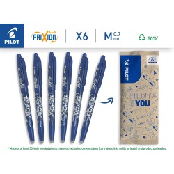 PILOT - Lot de 6 FriXion Ball 07 - Encre Gel Effaçable - Stylo Roller Rechargeable - Bleu - Pointe moyenne
