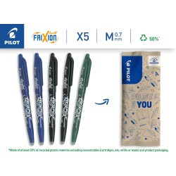 PILOT - Lot de 5 Frixion Ball - Stylo effaçable à encre thermosensible - Stylo roller rechargeable fabriqué à partir de plastiqu