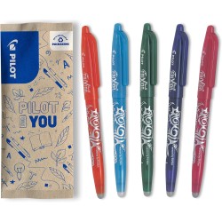 Pilot - lot de 5 frixion ball - stylo roller effaçable à encre thermosensible - rechargeable avec du plastique recyclé - orange,