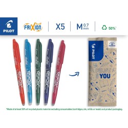 Pilot - lot de 5 frixion ball - stylo roller effaçable à encre thermosensible - rechargeable avec du plastique recyclé - orange,