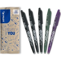 PILOT - Lot de 5 FriXion Ball 07 - Stylo Effaçable à Encre Thermosensible - Stylo Roller Rechargeable - 3 Noirs, 1 Vert, 1 Viole