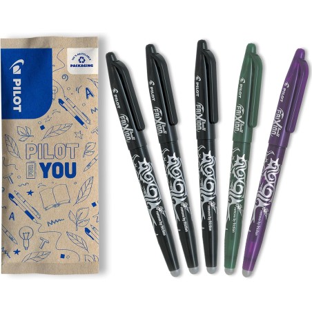 PILOT - Lot de 5 FriXion Ball 07 - Stylo Effaçable à Encre Thermosensible - Stylo Roller Rechargeable - 3 Noirs, 1 Vert, 1 Viole