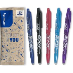 PILOT - Lot de 5 FriXion Ball 07 - Stylo Effaçable à Encre Thermosensible - Stylo Roller Rechargeable - Noir, Bleu, Rose, Turquo