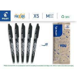 PILOT - Lot de 5 Frixion Ball - Stylo effaçable à encre thermosensible - Stylo roller rechargeable fabriqué à partir de plastiqu