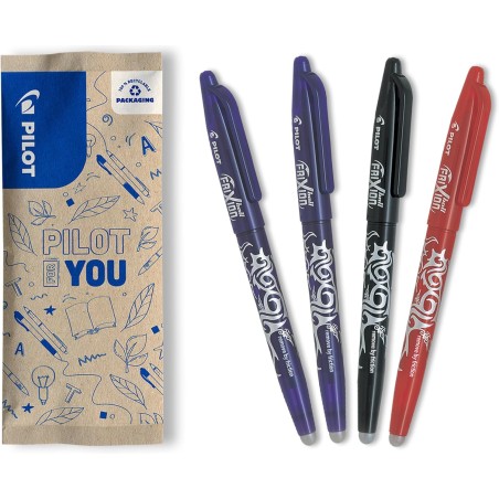 PILOT - Lot de 4 FriXion Ball 07 - Stylo Effaçable à Encre Thermosensible - Stylo Roller Rechargeable - 2 Bleu, 1 Noir, 1 Rouge 