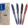 PILOT - Lot de 4 FriXion Ball 07 - Stylo Effaçable à Encre Thermosensible - Stylo Roller Rechargeable - 2 Bleu, 1 Noir, 1 Rouge 