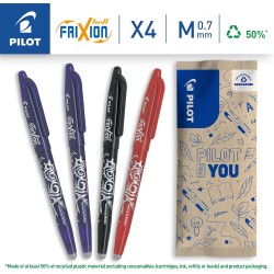 PILOT - Lot de 4 FriXion Ball 07 - Stylo Effaçable à Encre Thermosensible - Stylo Roller Rechargeable - 2 Bleu, 1 Noir, 1 Rouge 