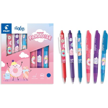 PILOT - Coffret de 3 Frixion Ball + 3 FriXion Ball Clicker - Stylos Effaçables - Édition Limitée Sweet Paradise - Rollers Rechar