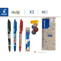 PILOT x ONE PIECE - Lot de 3 Frixion Ball, Noir, Bleu, Rouge + 1 Set de 3 recharges bleues + 4 Stickers - Stylos Effaçables - Éd