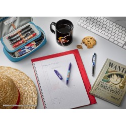 PILOT x ONE PIECE - Lot de 3 Frixion Ball, Noir, Bleu, Rouge + 1 Set de 3 recharges bleues + 4 Stickers - Stylos Effaçables - Éd