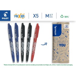 PILOT - Lot de 5 Frixion Ball - Stylo effaçable à encre thermosensible - Stylo roller rechargeable fabriqué à partir de plastiqu