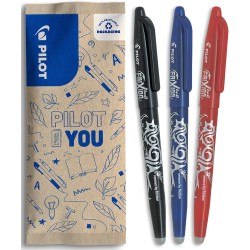 PILOT - 3 Frixion Ball - Encre Gel Effaçable - Stylo Roller Rechargeable et Ergonomique - Noir, Bleu, Rouge - Pointe moyenne