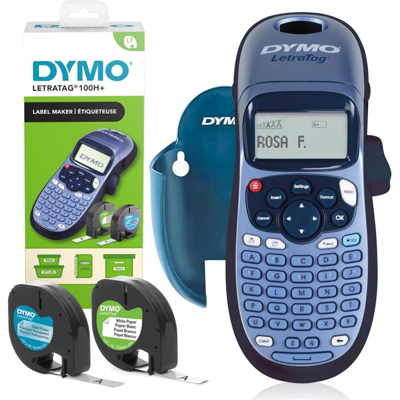 DYMO LetraTag LT-100H+ Kit de base avec étiqueteuse | Étiqueteuse portative | avec ruban pour étiquettes transparentes et en pap