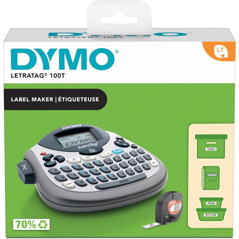 DYMO Étiqueteuse LetraTag LT 100T | Clavier AZERTY | Imprimante Portable d'Étiquettes Autocollantes