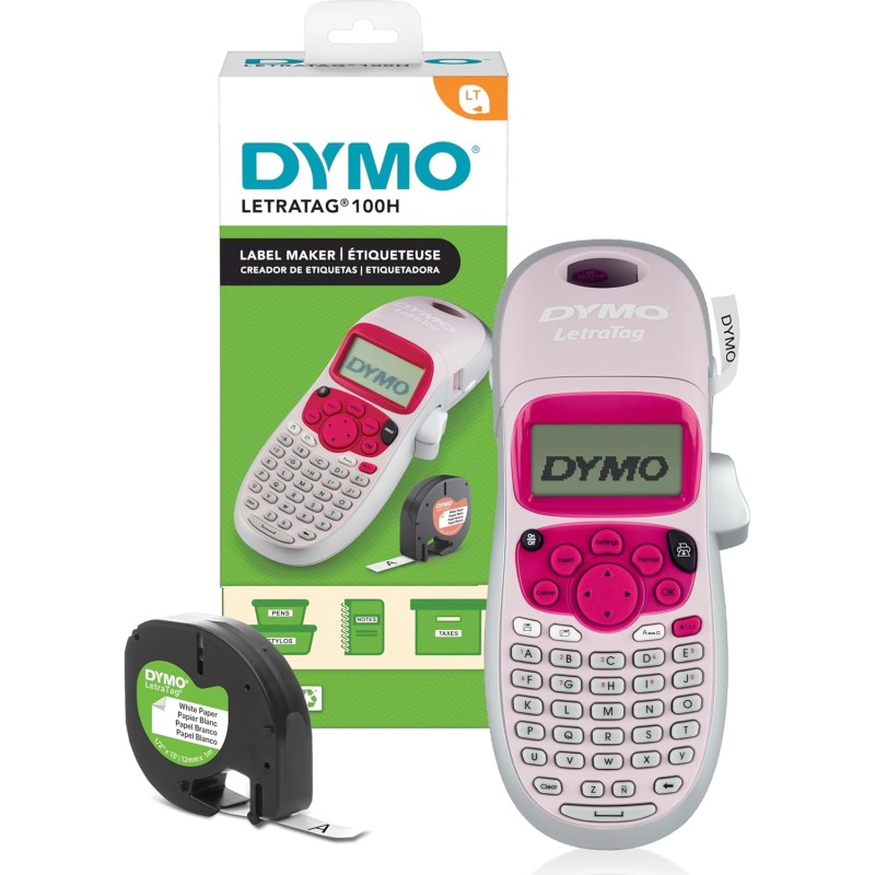 DYMO LetraTag LT-100H étiqueteuse portative | Imprimante d'étiquettes autocollant thermique sans encre | avec clavier ABC | Rose