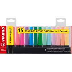 STABILO BOSS ORIGINAL - Surligneur - Set de bureau x 15 Surligneur fluo et pastel assortis