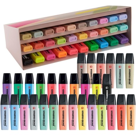 STABILO BOSS ORIGINAL - Surligneur - Set de bureau x 30 surligneurs - 9 fluo, 14 pastel, 6 couleurs nature et 1 marqueur noir
