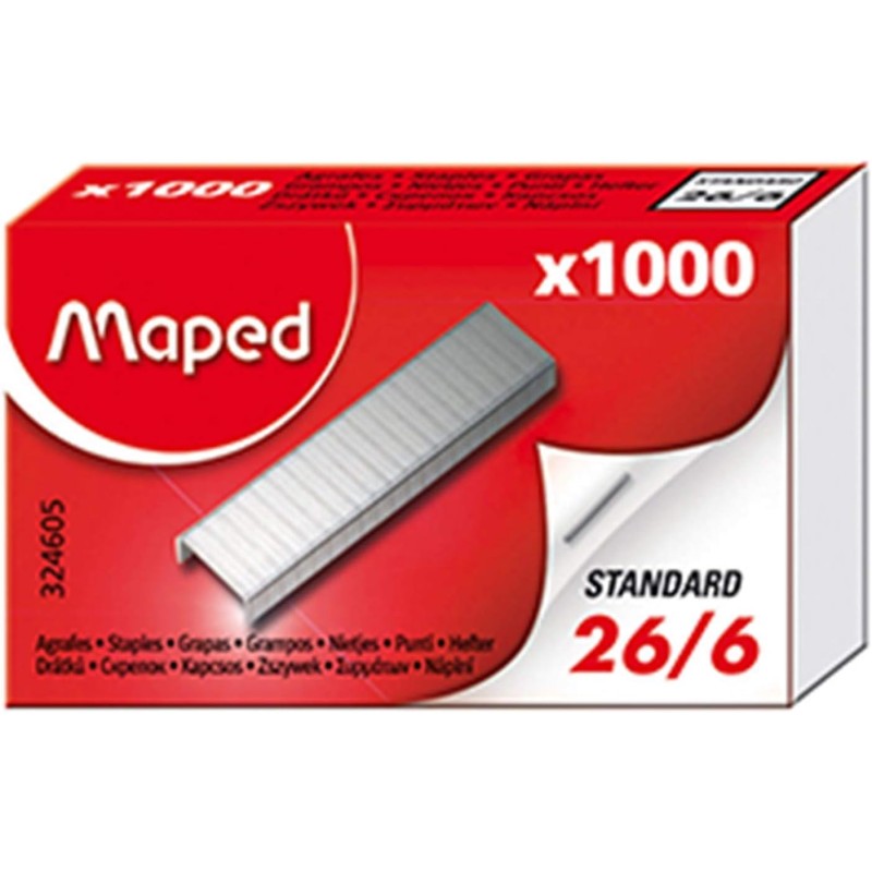 Maped - Boîte d'Agrafes 26/6 - Boîte de 1000 agrafes en Acier Inoxydable