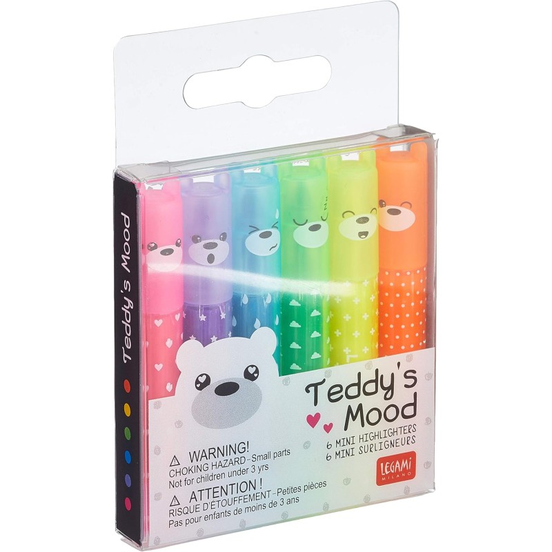 LEGAMI - Lot de 6 mini surligneurs, Teddy's Mood, Confezione da 1