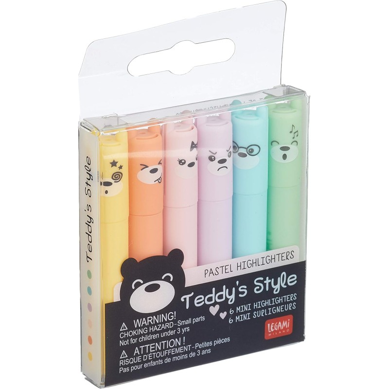 LEGAMI Teddy's Style Lot de 6 mini surligneurs